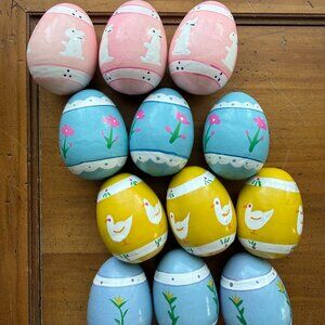 Vintage set pastel Easter Eggs Wood Lillian Vernon Spring hand painted